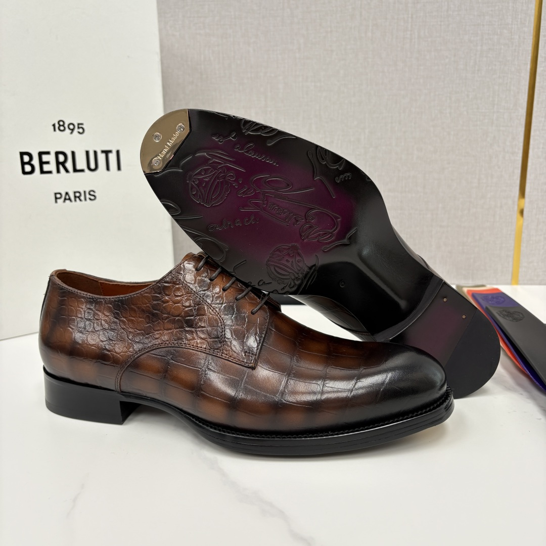 💋💍Berlut* 布鲁提 新款男士手工擦色正装皮鞋上新🆕 鳄鱼纹牛津鞋的商务与格调的极致融合。甄选优质