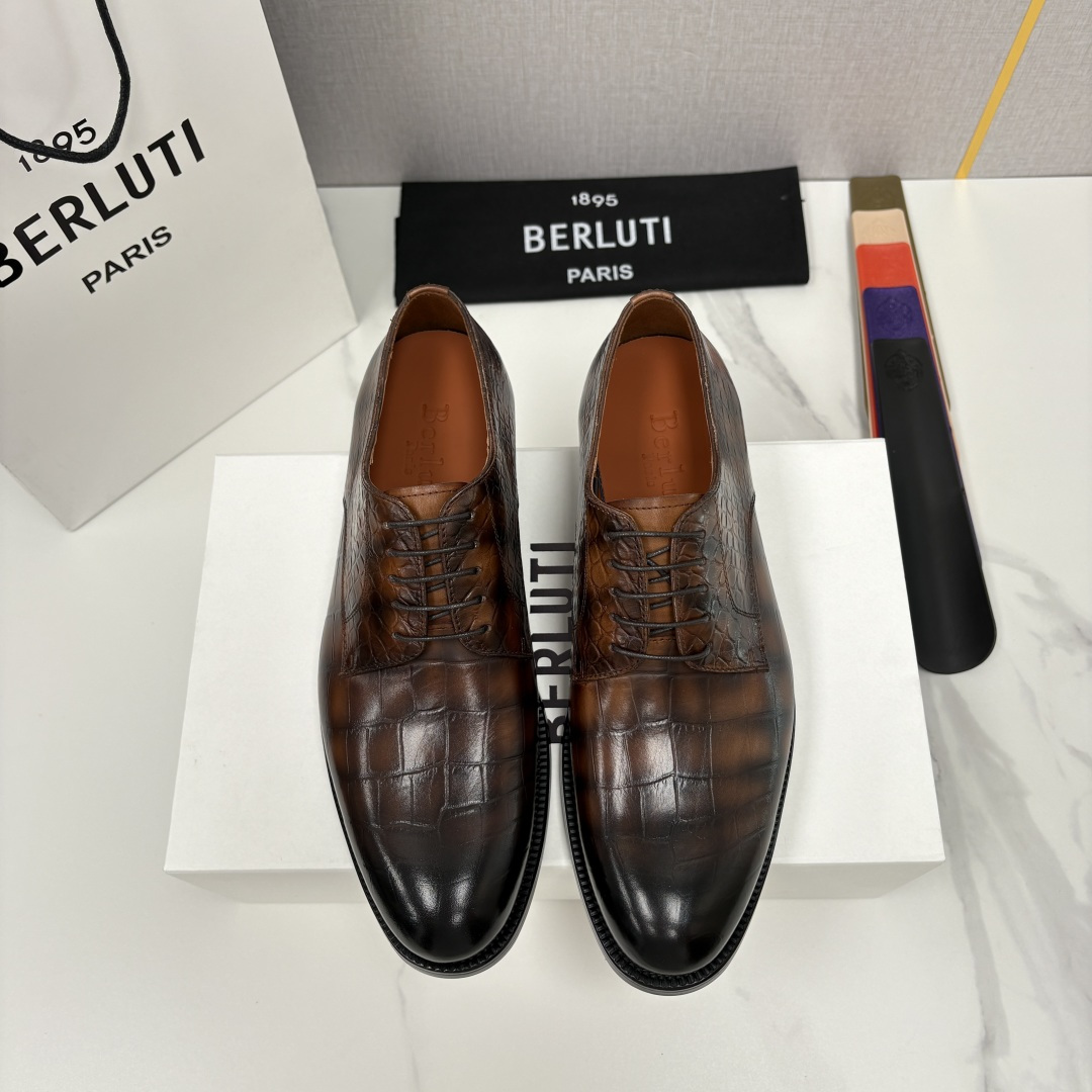 💋💍Berlut* 布鲁提 新款男士手工擦色正装皮鞋上新🆕 鳄鱼纹牛津鞋的商务与格调的极致融合。甄选优质