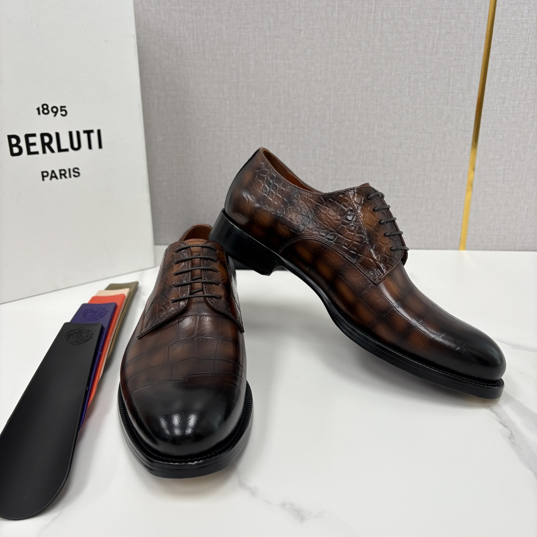 💋💍Berlut* 布鲁提 新款男士手工擦色正装皮鞋上新🆕 鳄鱼纹牛津鞋的商务与格调的极致融合。甄选优质