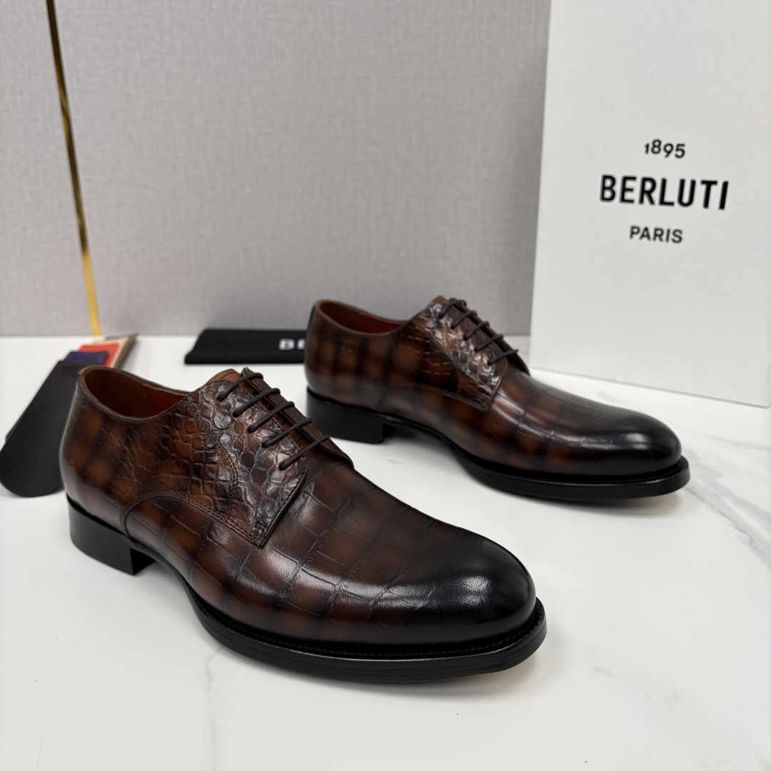 💋💍Berlut* 布鲁提 新款男士手工擦色正装皮鞋上新🆕 鳄鱼纹牛津鞋的商务与格调的极致融合。甄选优质