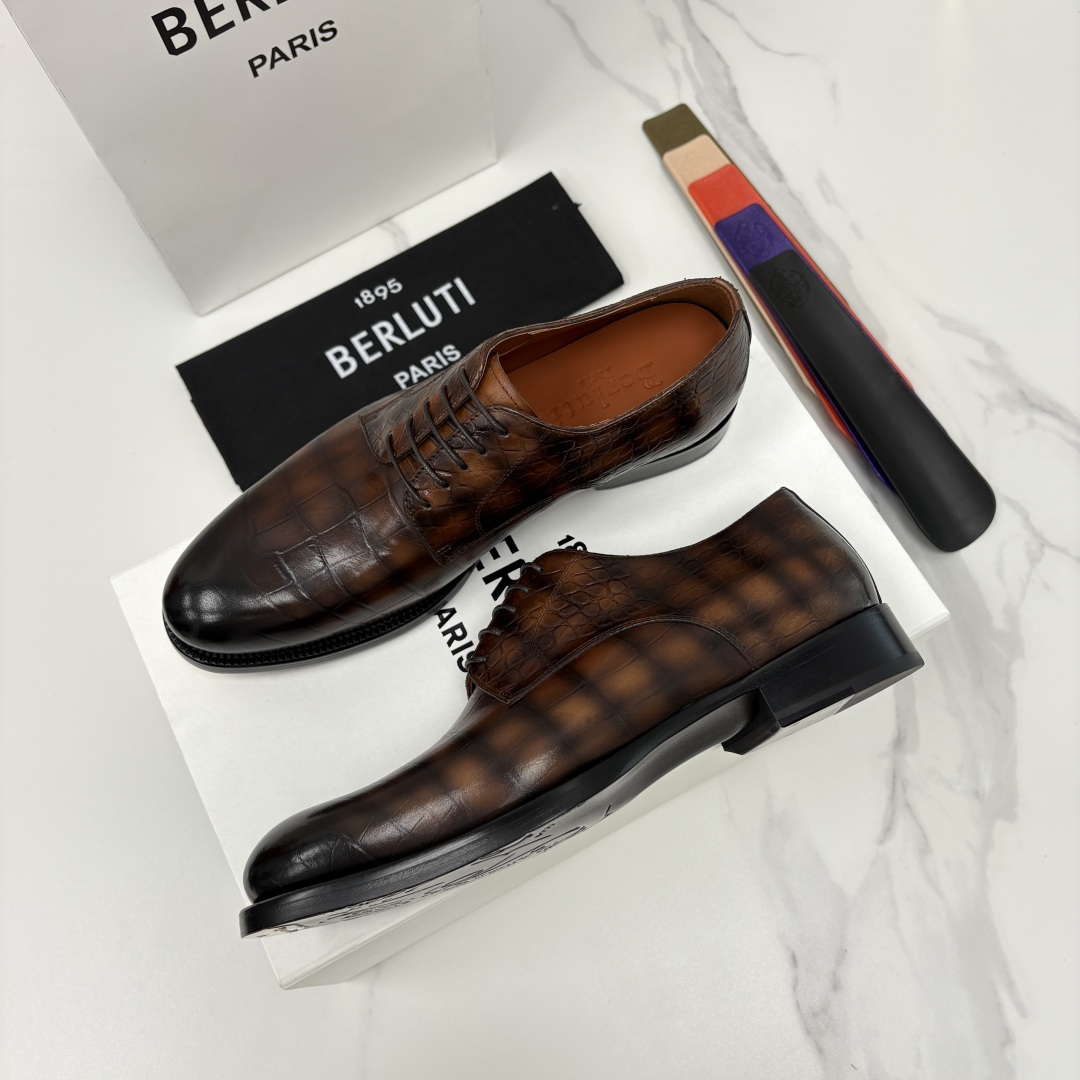 💋💍Berlut* 布鲁提 新款男士手工擦色正装皮鞋上新🆕 鳄鱼纹牛津鞋的商务与格调的极致融合。甄选优质