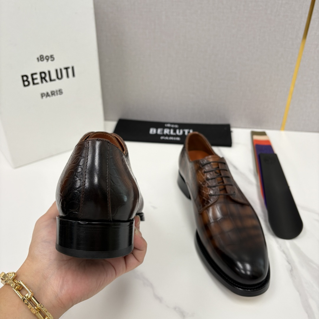 💋💍Berlut* 布鲁提 新款男士手工擦色正装皮鞋上新🆕 鳄鱼纹牛津鞋的商务与格调的极致融合。甄选优质