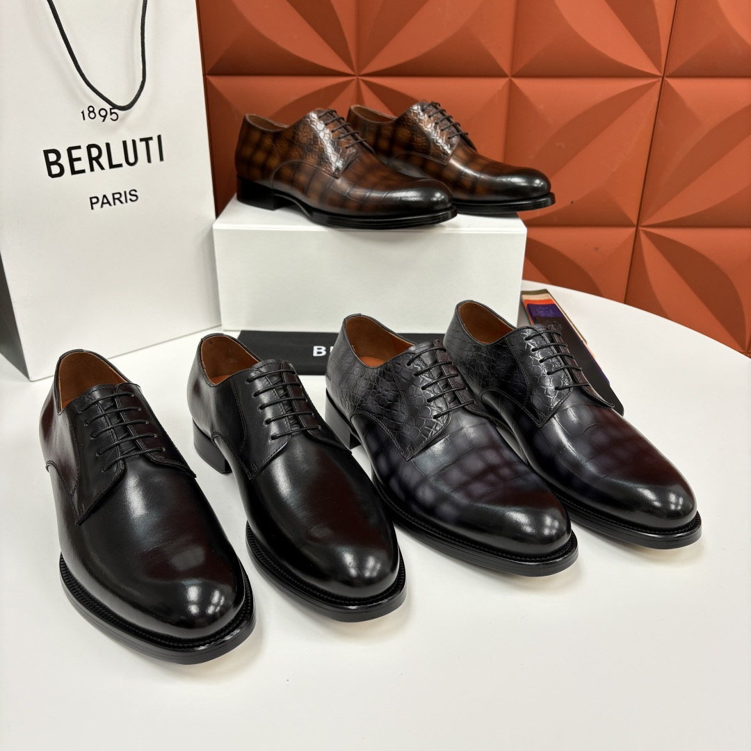 💋💍Berlut* 布鲁提 新款男士手工擦色正装皮鞋上新🆕 鳄鱼纹牛津鞋的商务与格调的极致融合。甄选优质