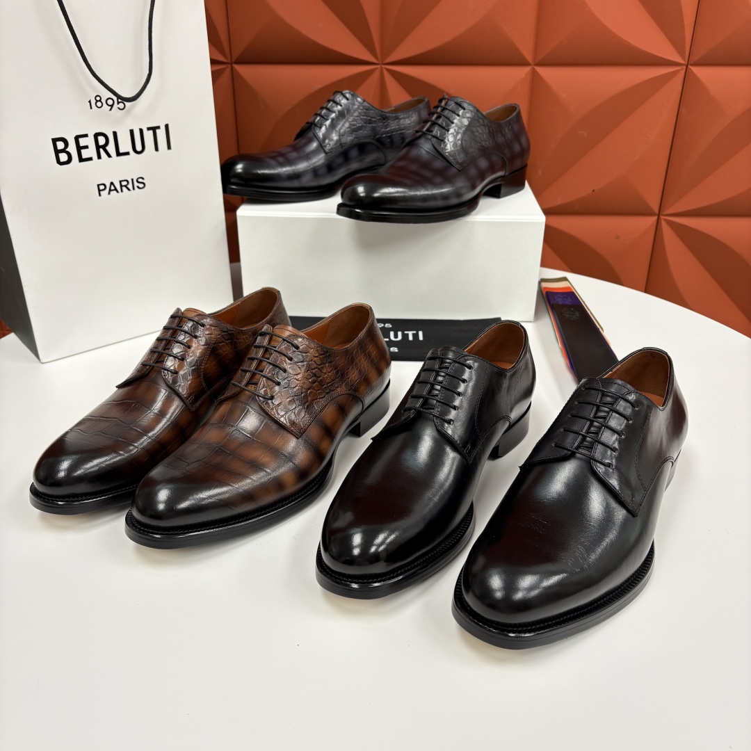 💋💍Berlut* 布鲁提 新款男士手工擦色正装皮鞋上新🆕 鳄鱼纹牛津鞋的商务与格调的极致融合。甄选优质