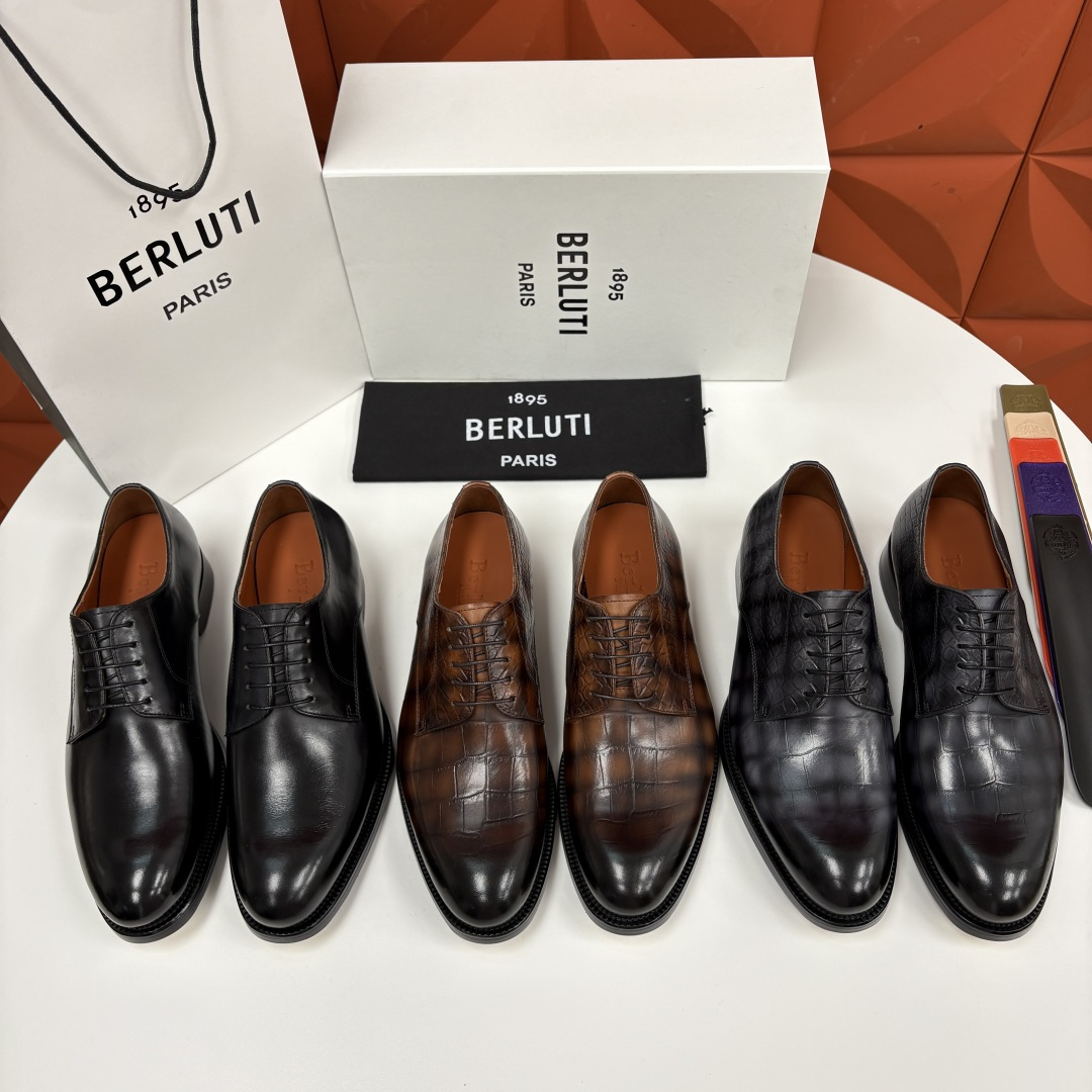 💋💍Berlut* 布鲁提 新款男士手工擦色正装皮鞋上新🆕 鳄鱼纹牛津鞋的商务与格调的极致融合。甄选优质