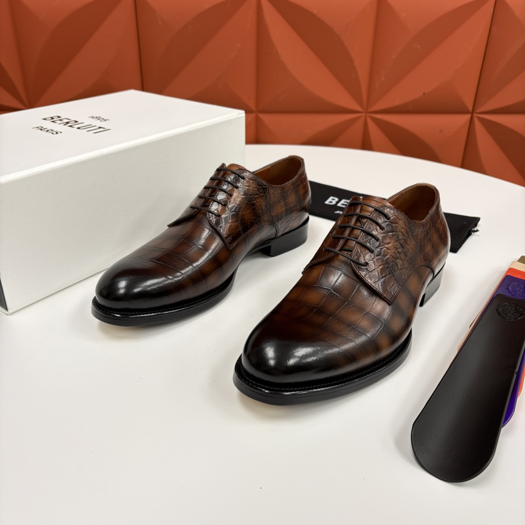 💋💍Berlut* 布鲁提 新款男士手工擦色正装皮鞋上新🆕 鳄鱼纹牛津鞋的商务与格调的极致融合。甄选优质