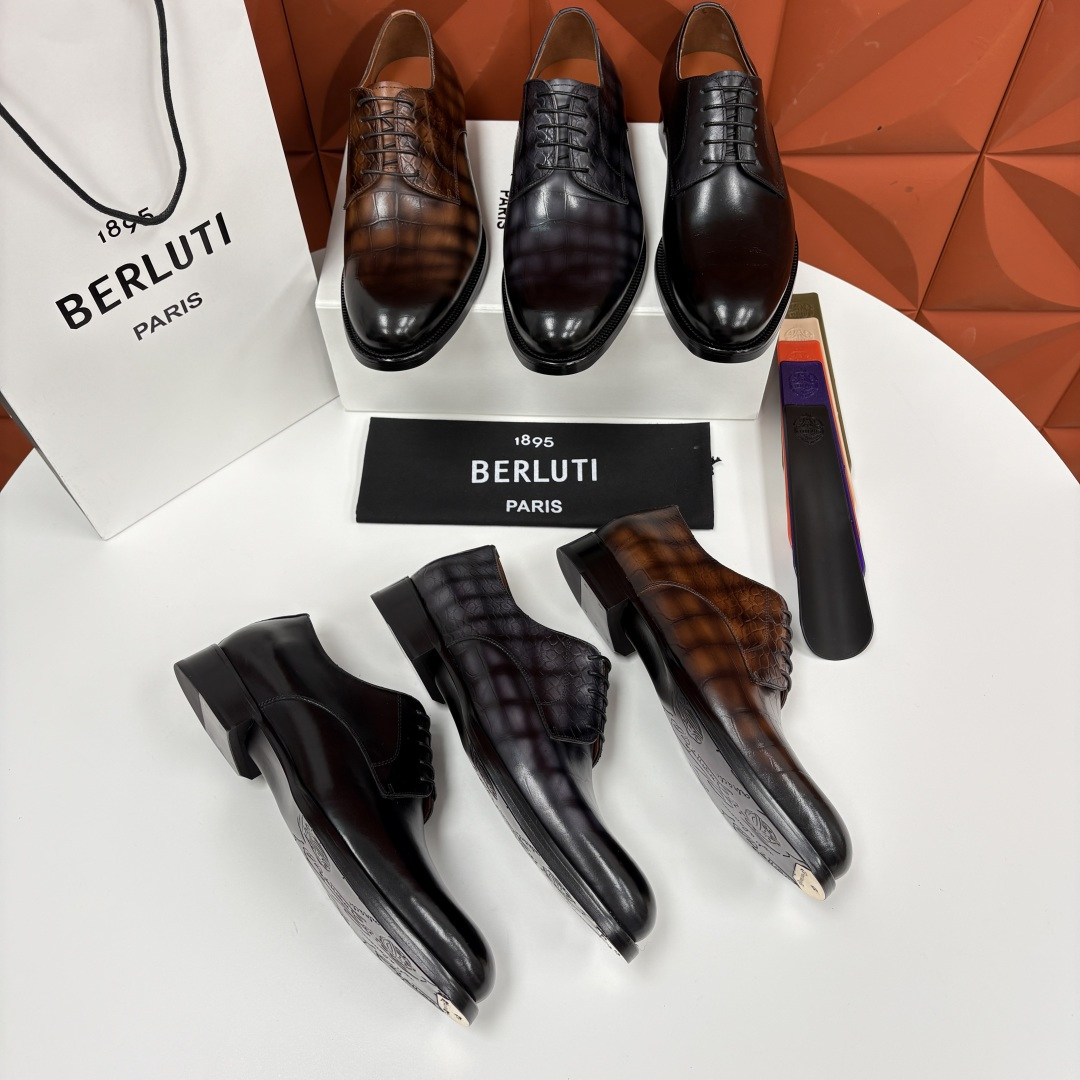 💋💍Berlut* 布鲁提 新款男士手工擦色正装皮鞋上新🆕 鳄鱼纹牛津鞋的商务与格调的极致融合。甄选优质