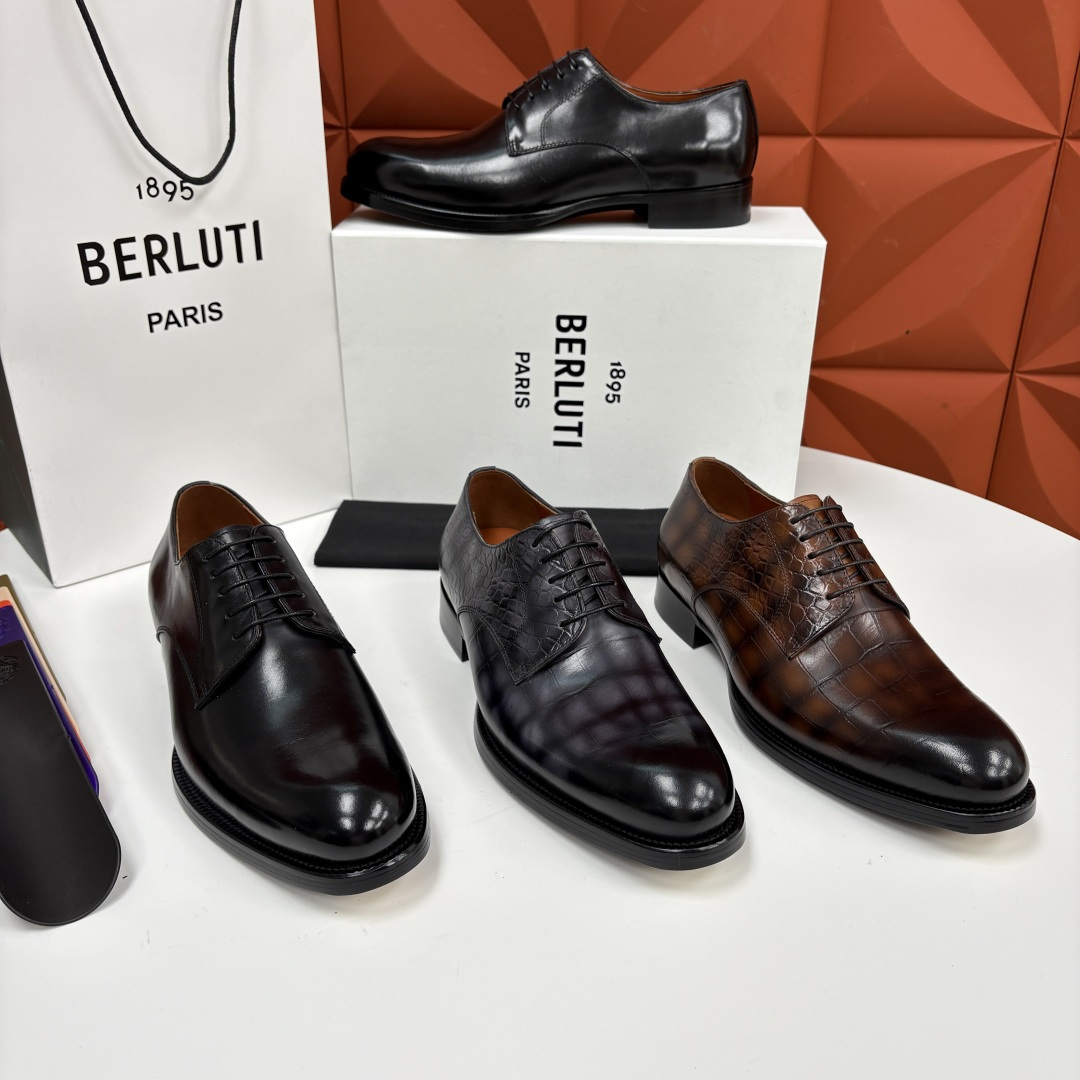 💋💍Berlut* 布鲁提 新款男士手工擦色正装皮鞋上新🆕 鳄鱼纹牛津鞋的商务与格调的极致融合。甄选优质