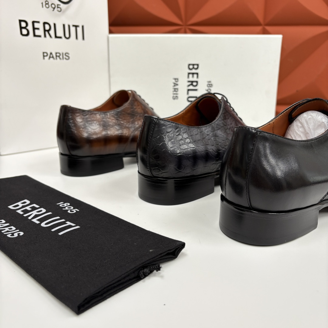 💋💍Berlut* 布鲁提 新款男士手工擦色正装皮鞋上新🆕 鳄鱼纹牛津鞋的商务与格调的极致融合。甄选优质