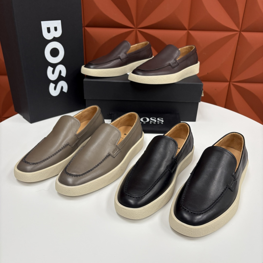 💋💍BOSS 男士新款 HUG*O BOSS男士休闲乐福鞋 商务与休闲的质感平衡。采用头层小牛皮，皮质细
