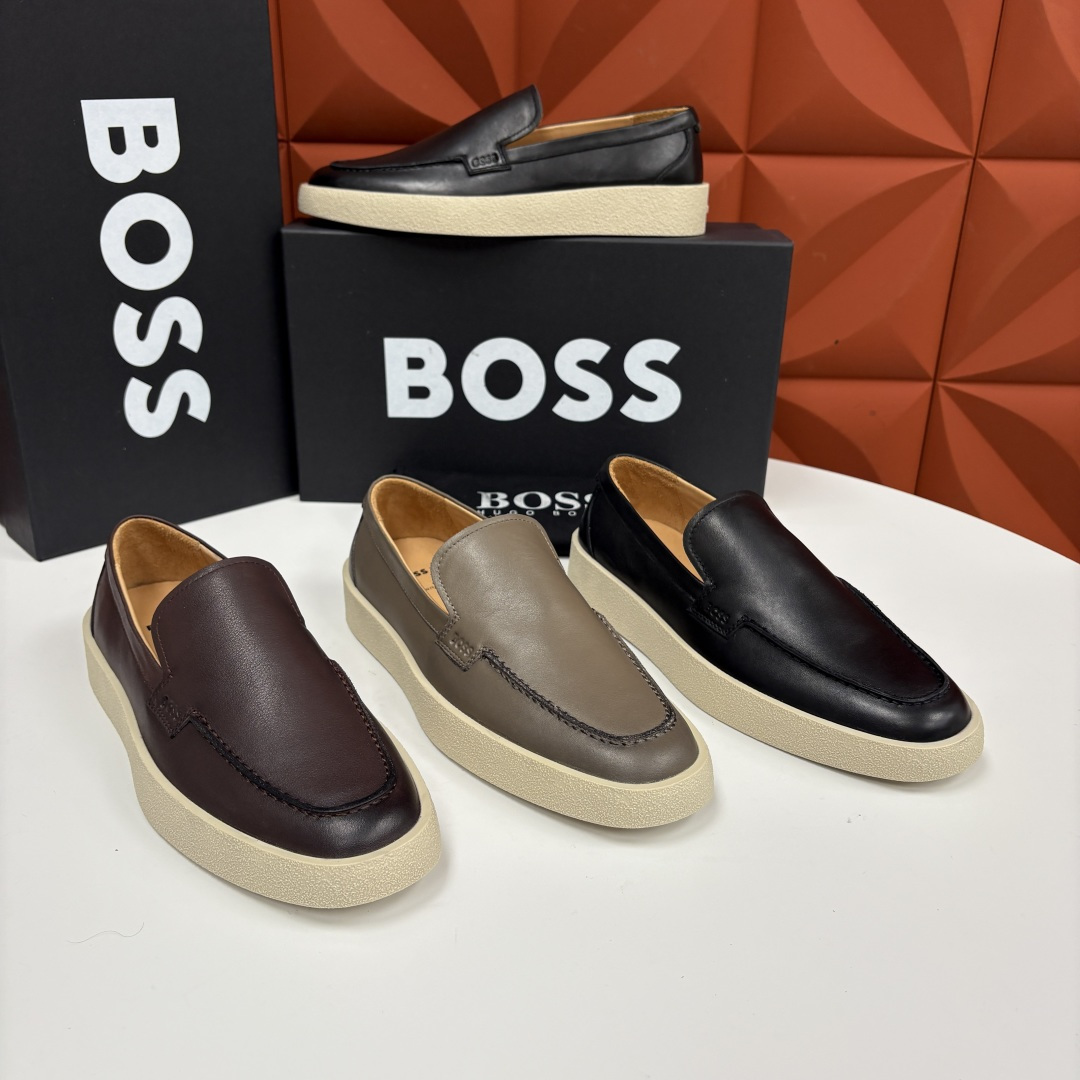 💋💍BOSS 男士新款 HUG*O BOSS男士休闲乐福鞋 商务与休闲的质感平衡。采用头层小牛皮，皮质细