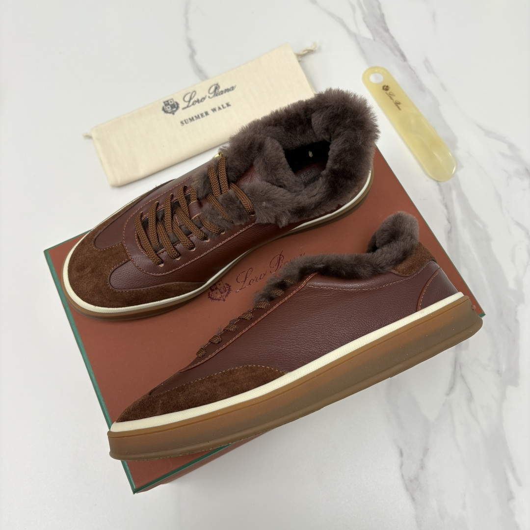 💋💍LP 家新品 LoroPian*/诺悠-翩雅 新款男士德训鞋磨砂皮荔枝纹牛皮板鞋 LP系带秋冬休闲羊