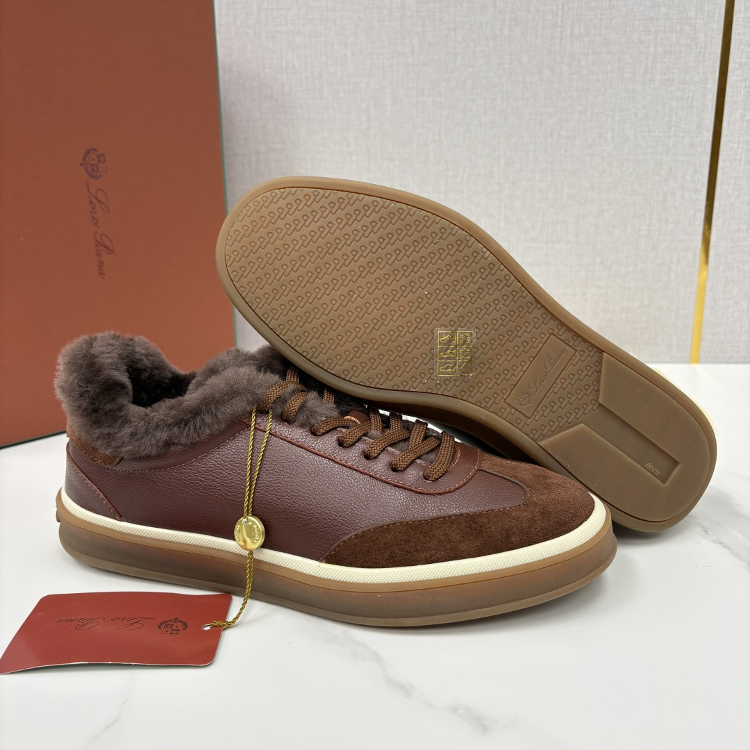 💋💍LP 家新品 LoroPian*/诺悠-翩雅 新款男士德训鞋磨砂皮荔枝纹牛皮板鞋 LP系带秋冬休闲羊