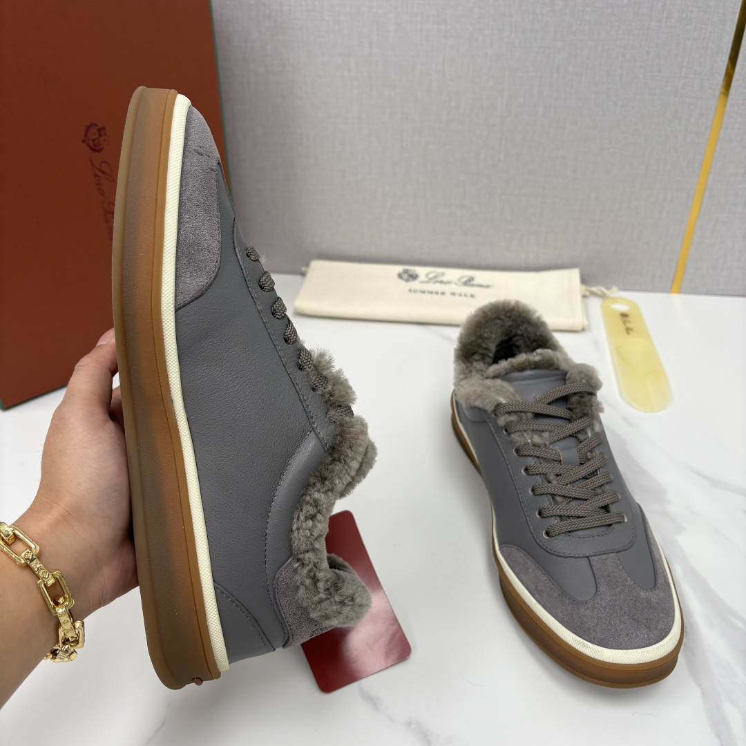 💋💍LP 家新品 LoroPian*/诺悠-翩雅 新款男士德训鞋磨砂皮荔枝纹牛皮板鞋 LP系带秋冬休闲羊