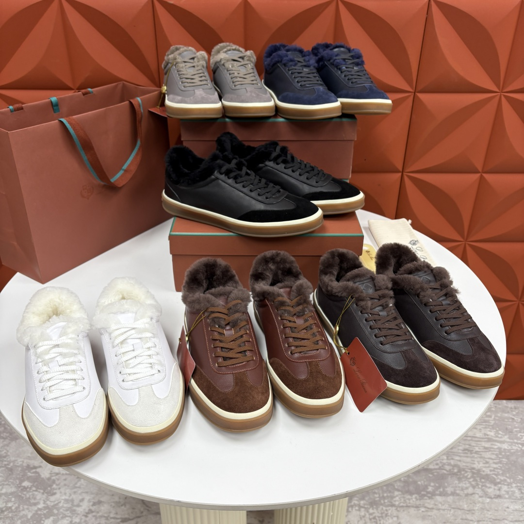 💋💍LP 家新品 LoroPian*/诺悠-翩雅 新款男士德训鞋磨砂皮荔枝纹牛皮板鞋 LP系带秋冬休闲羊