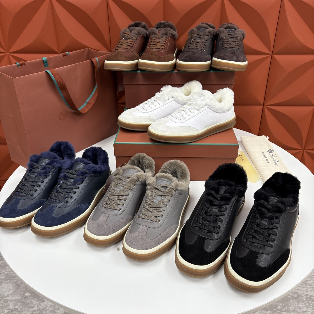 💋💍LP 家新品 LoroPian*/诺悠-翩雅 新款男士德训鞋磨砂皮荔枝纹牛皮板鞋 LP系带秋冬休闲羊