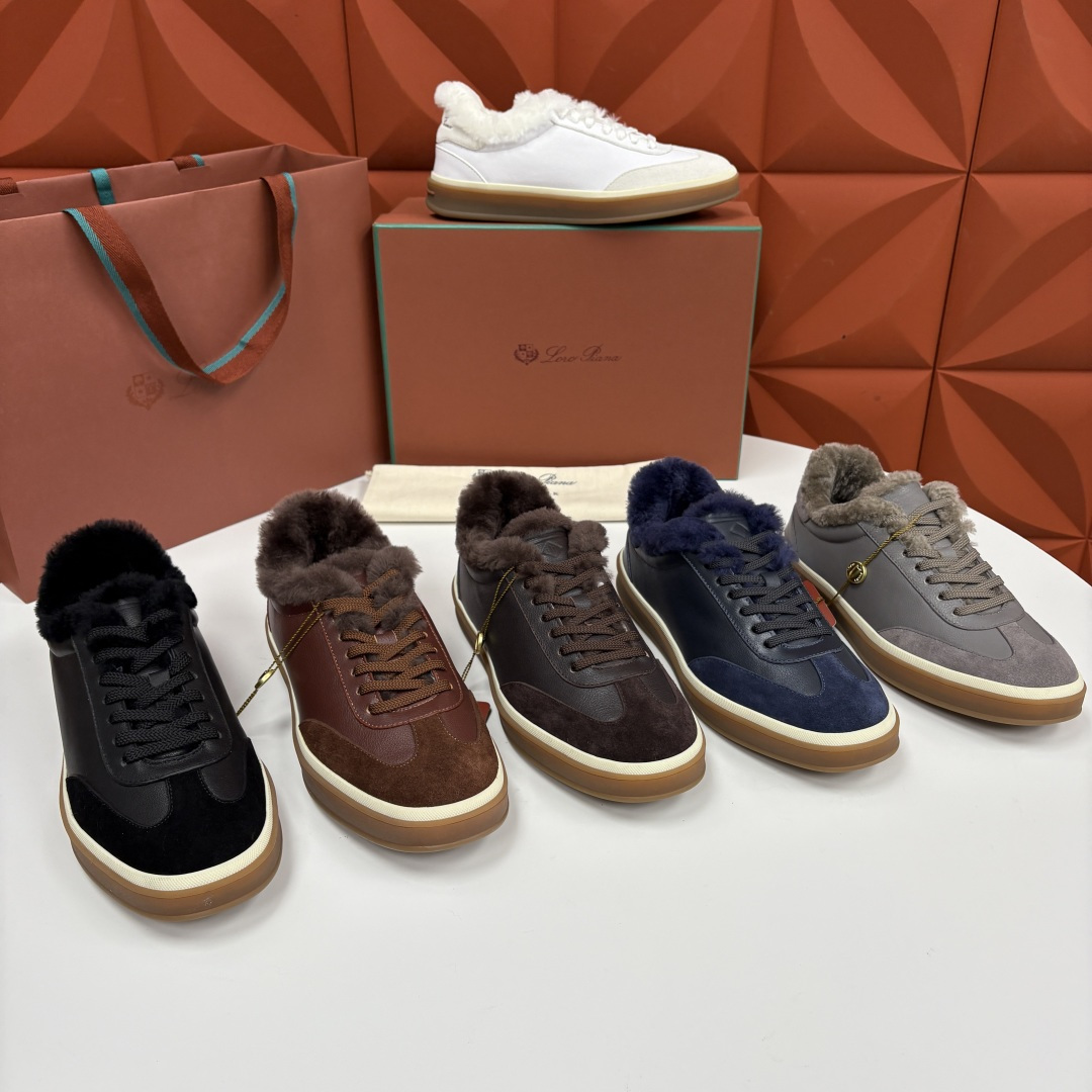 💋💍LP 家新品 LoroPian*/诺悠-翩雅 新款男士德训鞋磨砂皮荔枝纹牛皮板鞋 LP系带秋冬休闲羊