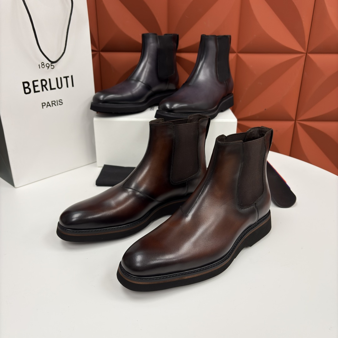 💋💍Berlut* 布鲁提新品 官方 230.00， Alessio venezia 男士小牛皮切尔西皮