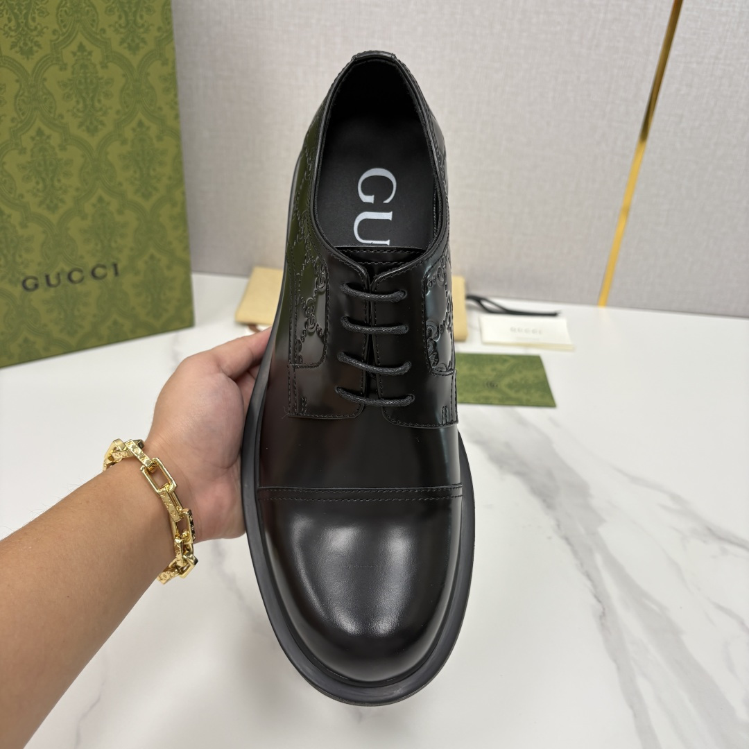 💋💍G家新品 古-驰 GUCC* 压花男士厚底GG细节系带德比鞋皮鞋 官方 9,500 Gucc* 鞋履