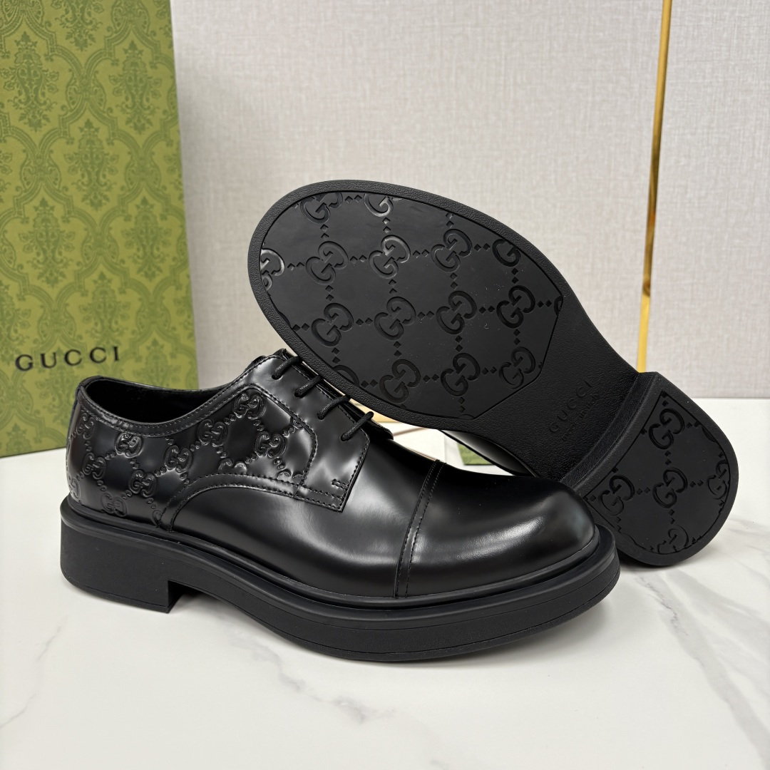 💋💍G家新品 古-驰 GUCC* 压花男士厚底GG细节系带德比鞋皮鞋 官方 9,500 Gucc* 鞋履