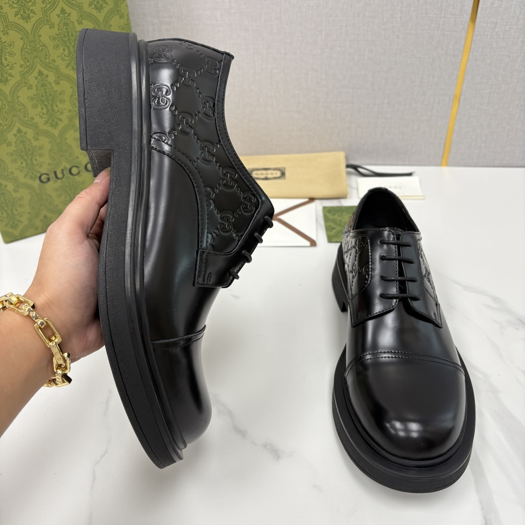 💋💍G家新品 古-驰 GUCC* 压花男士厚底GG细节系带德比鞋皮鞋 官方 9,500 Gucc* 鞋履