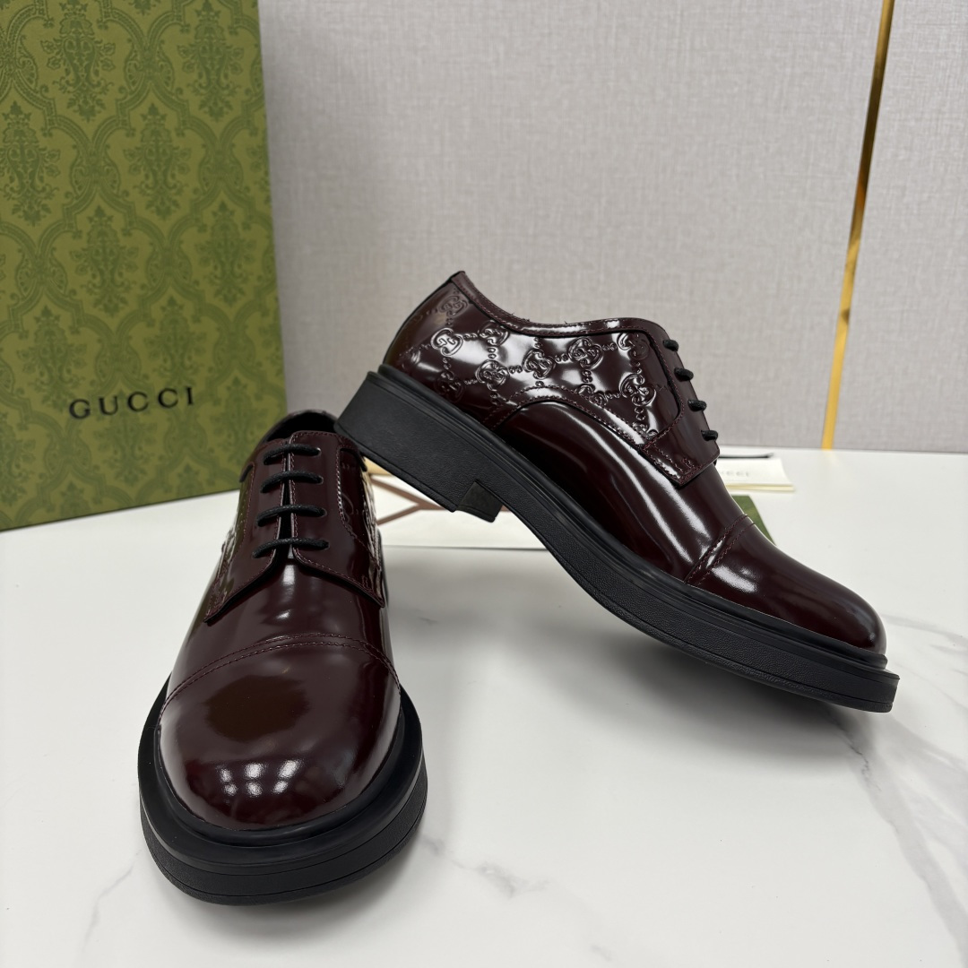 💋💍G家新品 古-驰 GUCC* 压花男士厚底GG细节系带德比鞋皮鞋 官方 9,500 Gucc* 鞋履