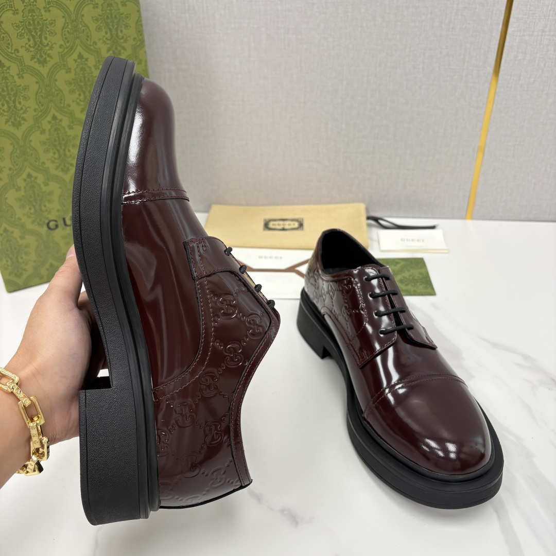 💋💍G家新品 古-驰 GUCC* 压花男士厚底GG细节系带德比鞋皮鞋 官方 9,500 Gucc* 鞋履