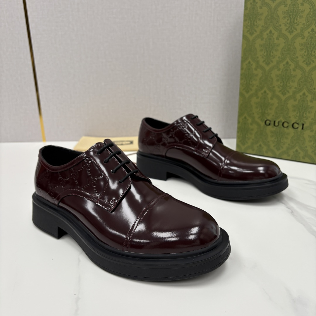 💋💍G家新品 古-驰 GUCC* 压花男士厚底GG细节系带德比鞋皮鞋 官方 9,500 Gucc* 鞋履