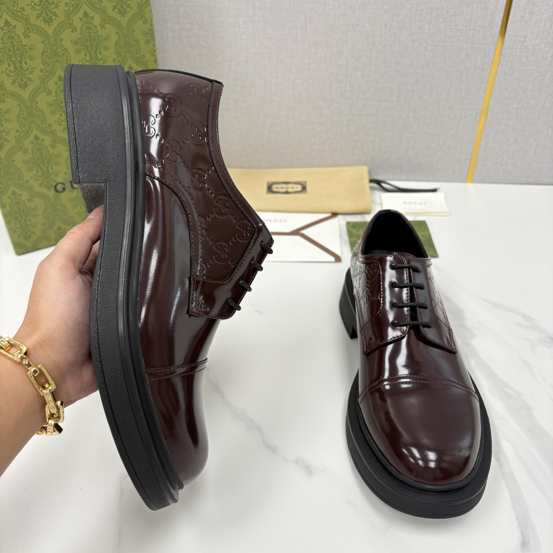 💋💍G家新品 古-驰 GUCC* 压花男士厚底GG细节系带德比鞋皮鞋 官方 9,500 Gucc* 鞋履