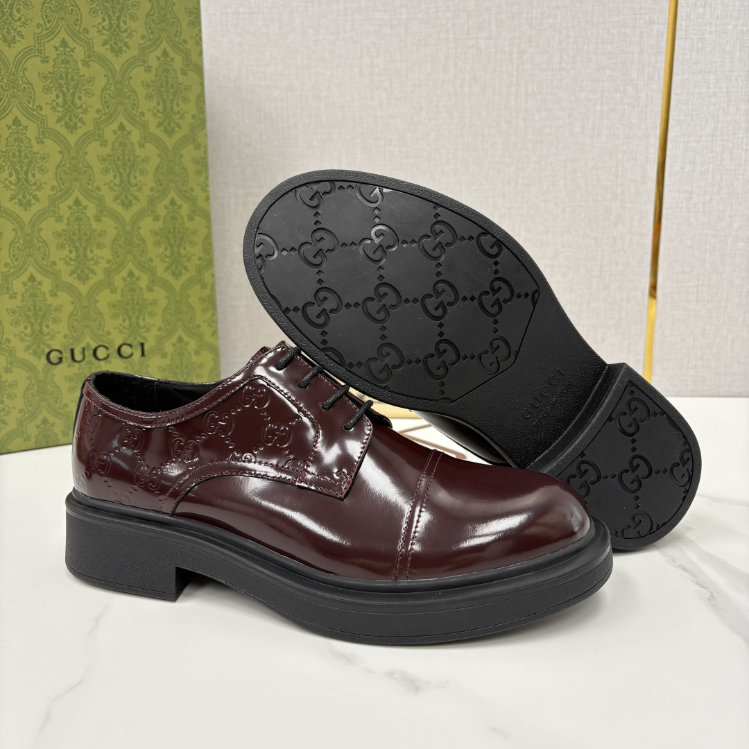 💋💍G家新品 古-驰 GUCC* 压花男士厚底GG细节系带德比鞋皮鞋 官方 9,500 Gucc* 鞋履
