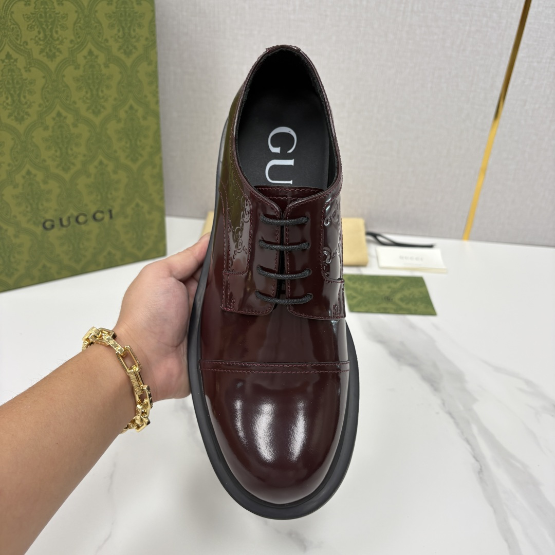 💋💍G家新品 古-驰 GUCC* 压花男士厚底GG细节系带德比鞋皮鞋 官方 9,500 Gucc* 鞋履