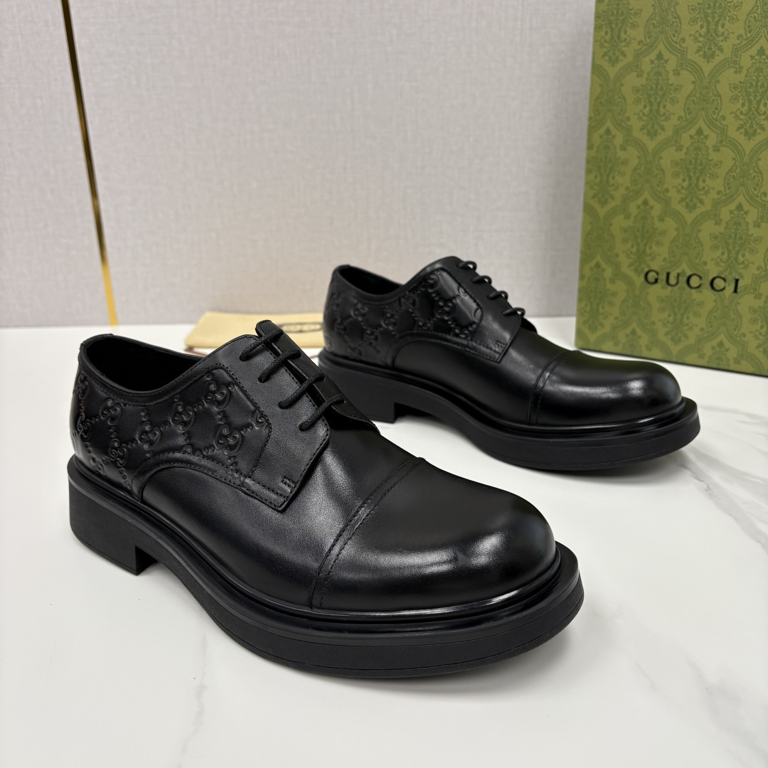 💋💍G家新品 古-驰 GUCC* 压花男士厚底GG细节系带德比鞋皮鞋 官方 9,500 Gucc* 鞋履