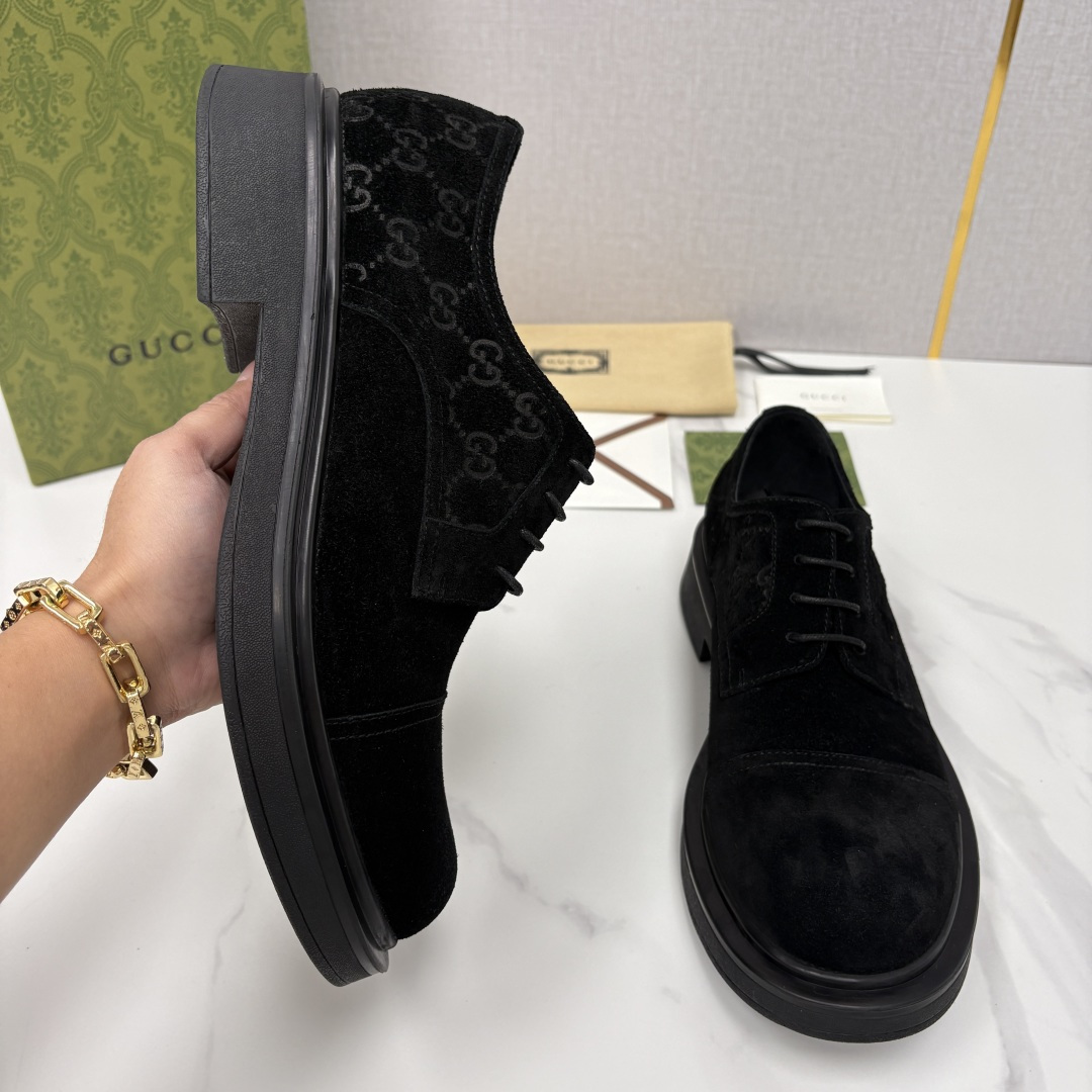 💋💍G家新品 古-驰 GUCC* 压花男士厚底GG细节系带德比鞋皮鞋 官方 9,500 Gucc* 鞋履