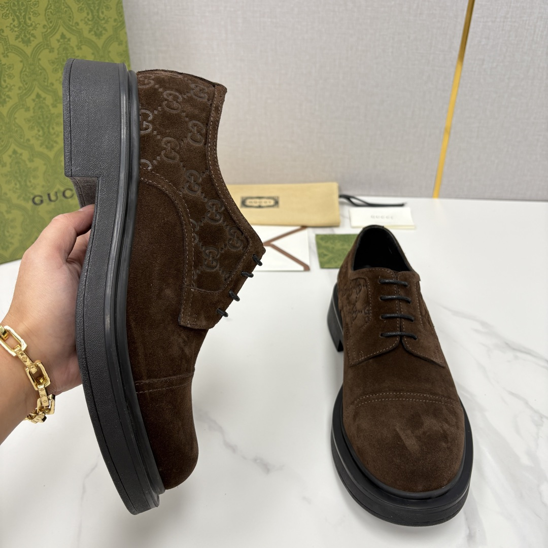 💋💍G家新品 古-驰 GUCC* 压花男士厚底GG细节系带德比鞋皮鞋 官方 9,500 Gucc* 鞋履