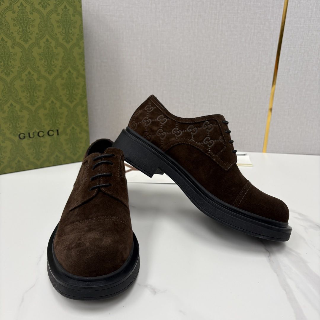 💋💍G家新品 古-驰 GUCC* 压花男士厚底GG细节系带德比鞋皮鞋 官方 9,500 Gucc* 鞋履