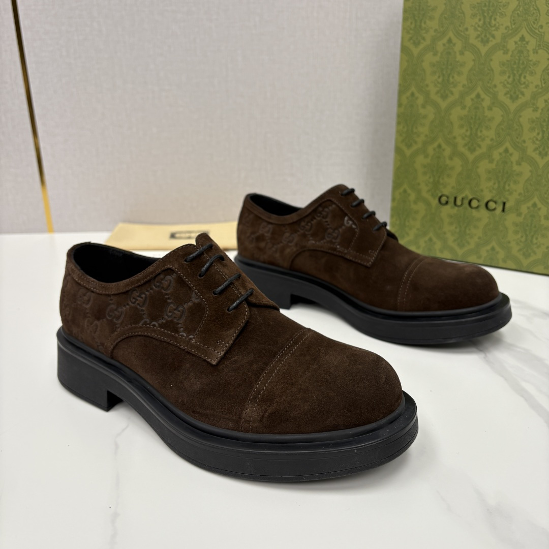 💋💍G家新品 古-驰 GUCC* 压花男士厚底GG细节系带德比鞋皮鞋 官方 9,500 Gucc* 鞋履