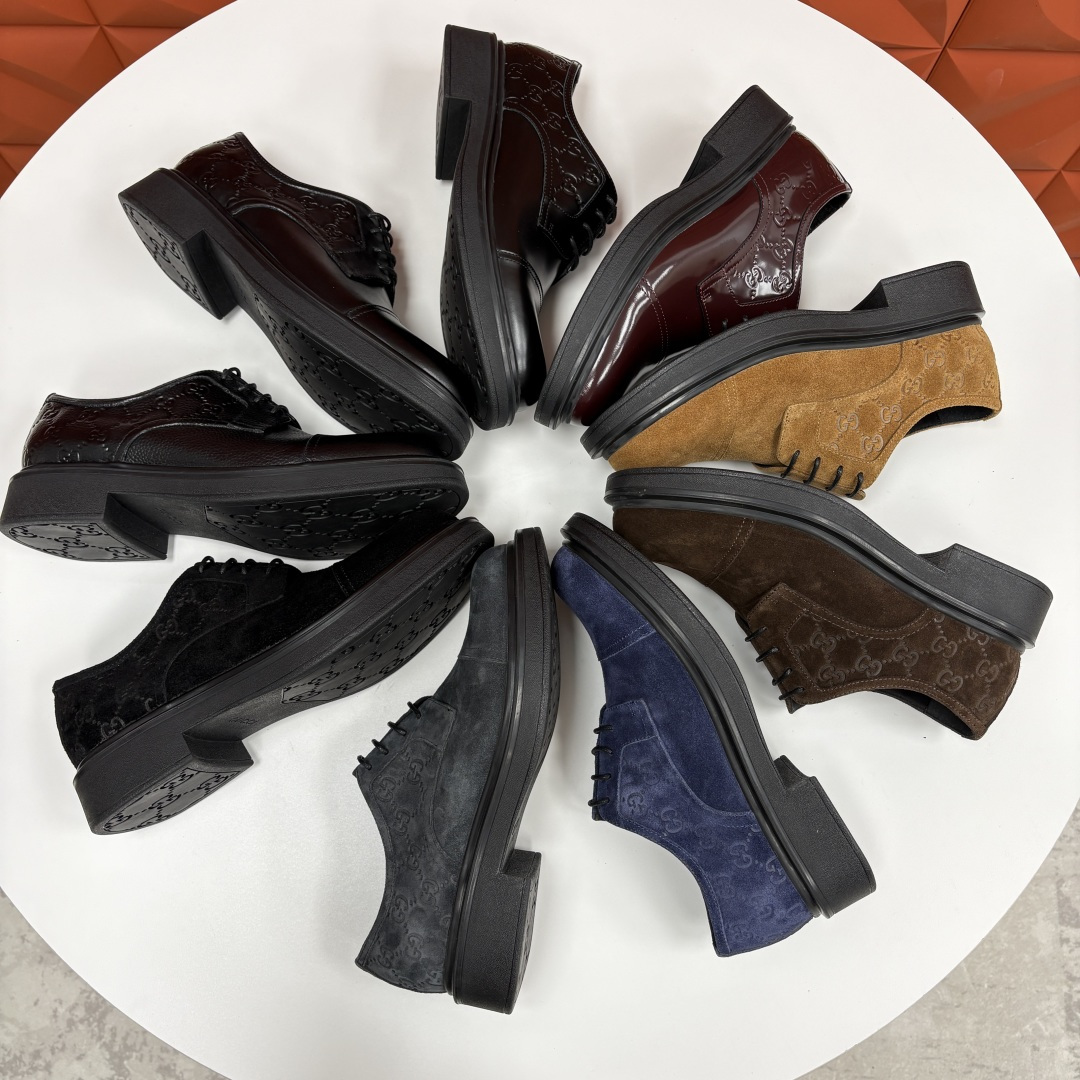 💋💍G家新品 古-驰 GUCC* 压花男士厚底GG细节系带德比鞋皮鞋 官方 9,500 Gucc* 鞋履