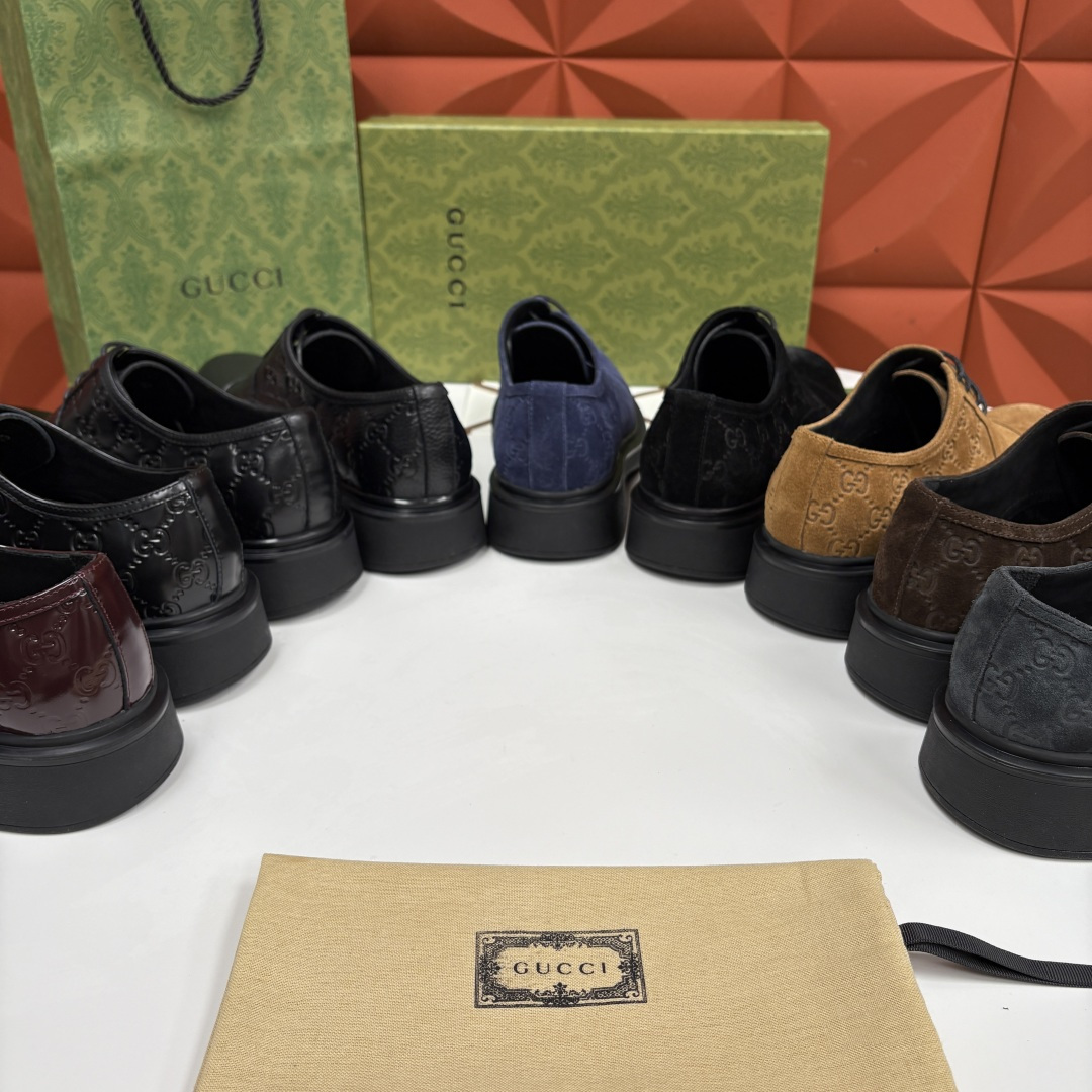 💋💍G家新品 古-驰 GUCC* 压花男士厚底GG细节系带德比鞋皮鞋 官方 9,500 Gucc* 鞋履