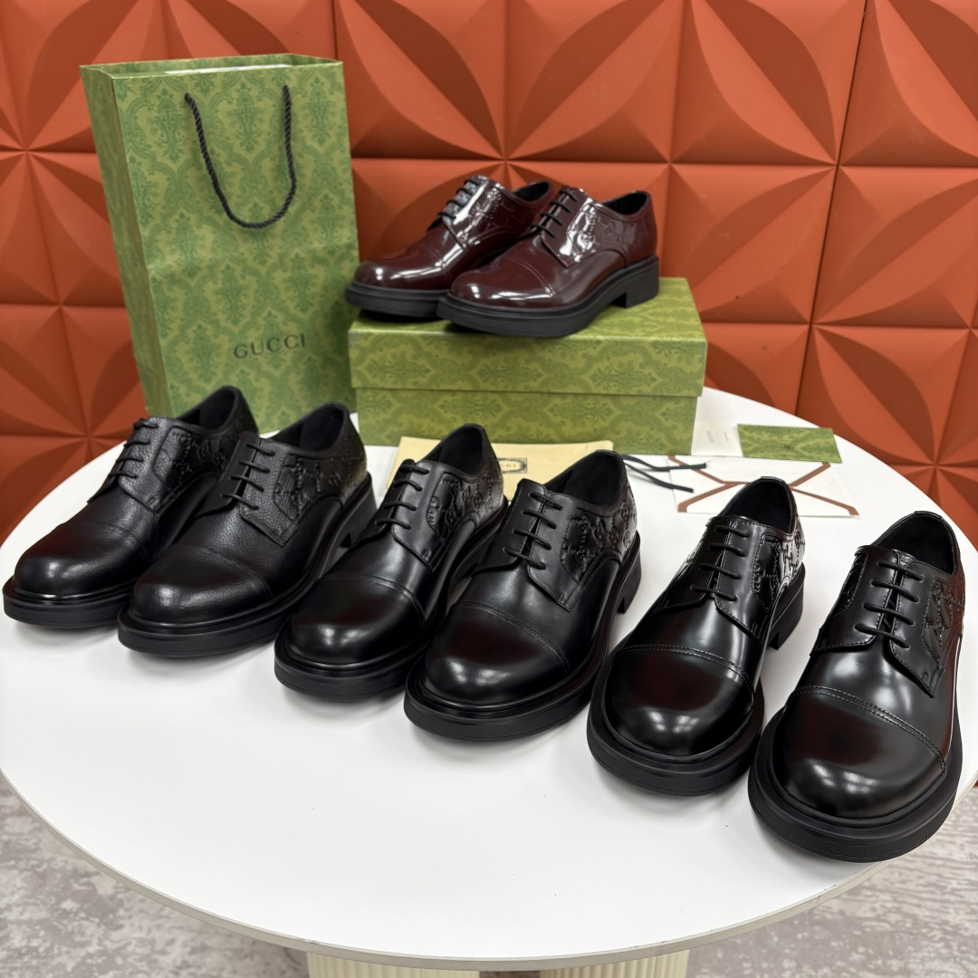 💋💍G家新品 古-驰 GUCC* 压花男士厚底GG细节系带德比鞋皮鞋 官方 9,500 Gucc* 鞋履
