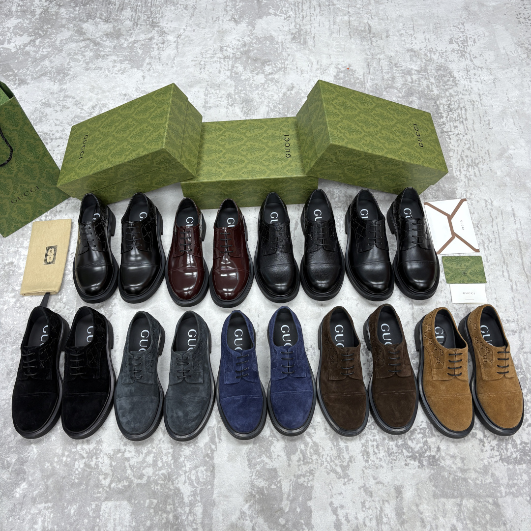 💋💍G家新品 古-驰 GUCC* 压花男士厚底GG细节系带德比鞋皮鞋 官方 9,500 Gucc* 鞋履