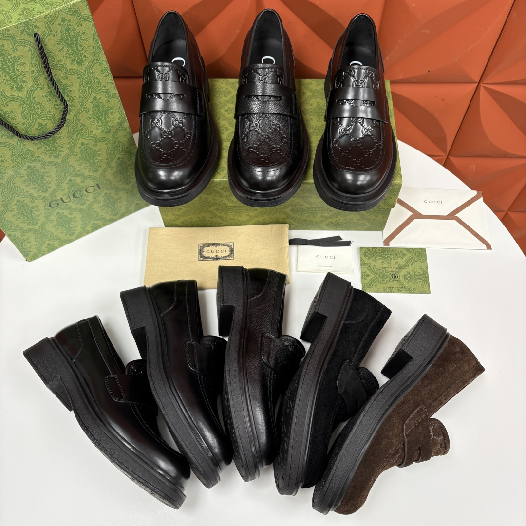 💋💍G家新品 古-驰 GUCC* 压花男士厚底GG压纹细节乐福鞋皮鞋 官方 9,500 Gucc* 鞋履