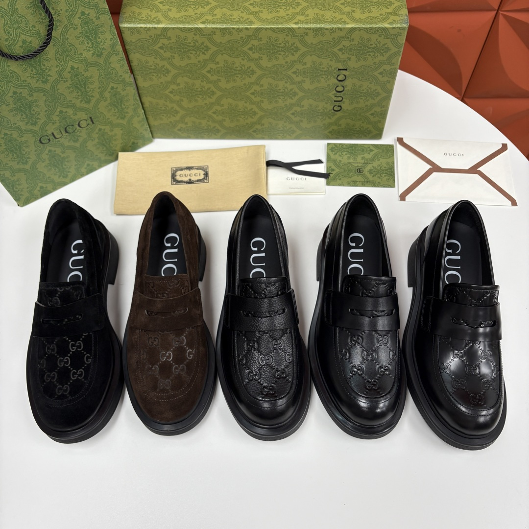 💋💍G家新品 古-驰 GUCC* 压花男士厚底GG压纹细节乐福鞋皮鞋 官方 9,500 Gucc* 鞋履