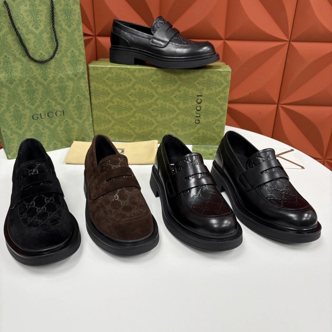 💋💍G家新品 古-驰 GUCC* 压花男士厚底GG压纹细节乐福鞋皮鞋 官方 9,500 Gucc* 鞋履