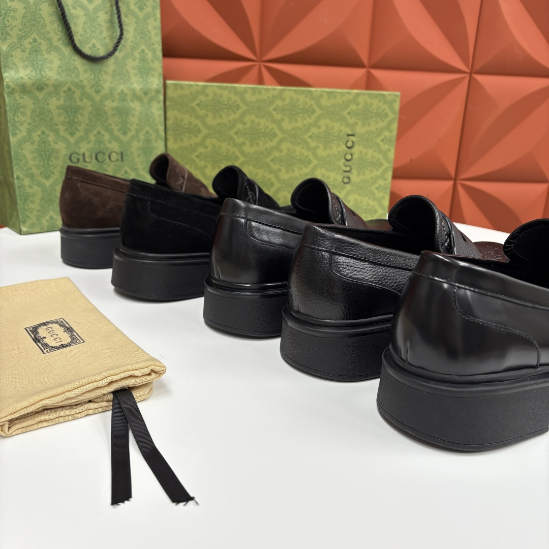 💋💍G家新品 古-驰 GUCC* 压花男士厚底GG压纹细节乐福鞋皮鞋 官方 9,500 Gucc* 鞋履