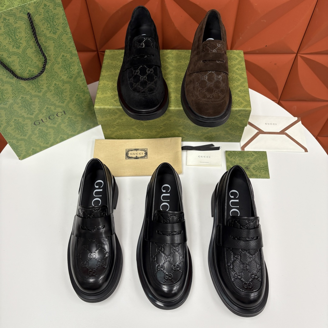💋💍G家新品 古-驰 GUCC* 压花男士厚底GG压纹细节乐福鞋皮鞋 官方 9,500 Gucc* 鞋履