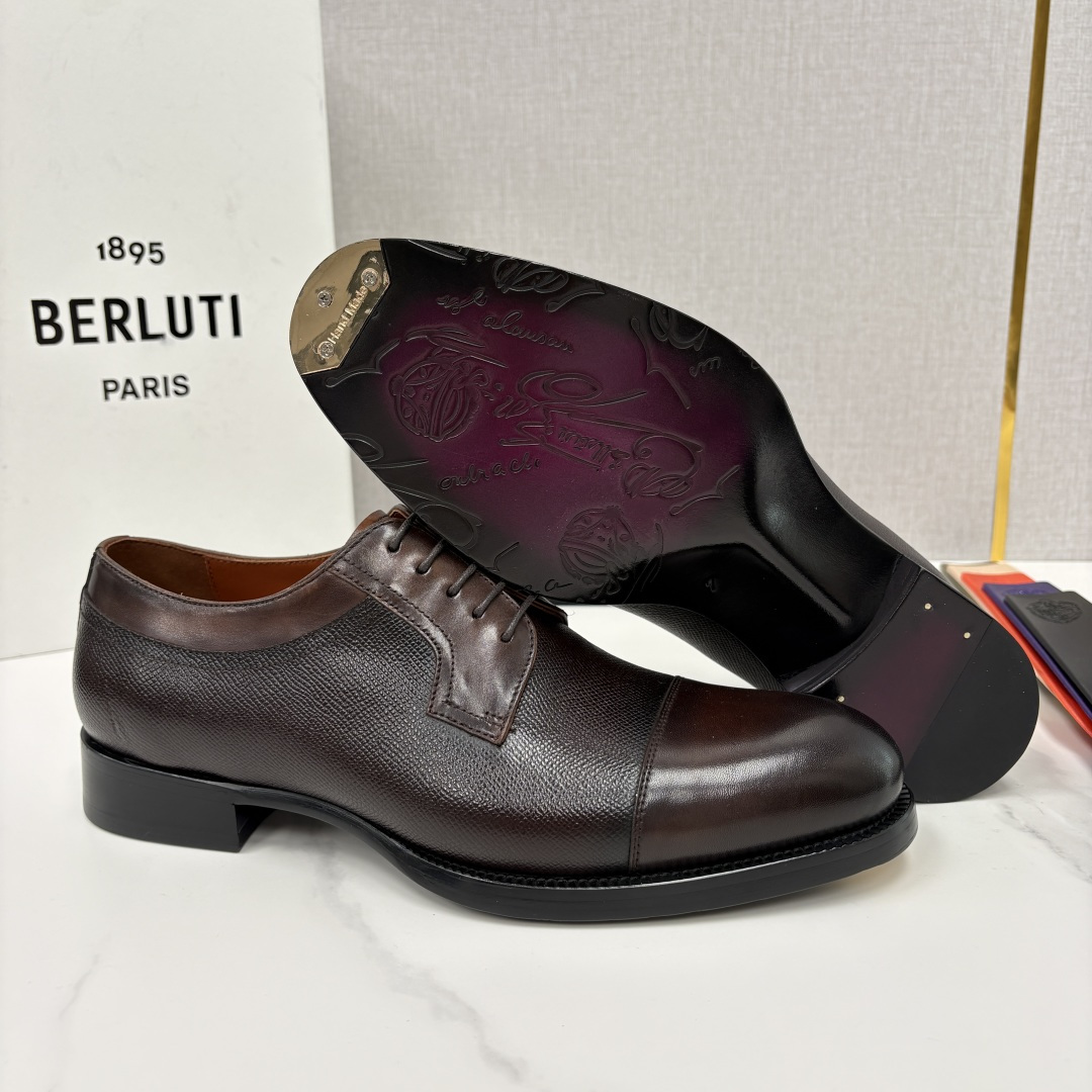 💋💍Berlut* 布鲁提 新款男士手工擦色正装皮鞋上新🆕 鳄鱼纹牛津鞋的商务与格调的极致融合。甄选优质