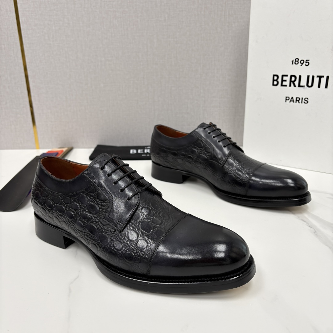 💋💍Berlut* 布鲁提 新款男士手工擦色正装皮鞋上新🆕 鳄鱼纹牛津鞋的商务与格调的极致融合。甄选优质