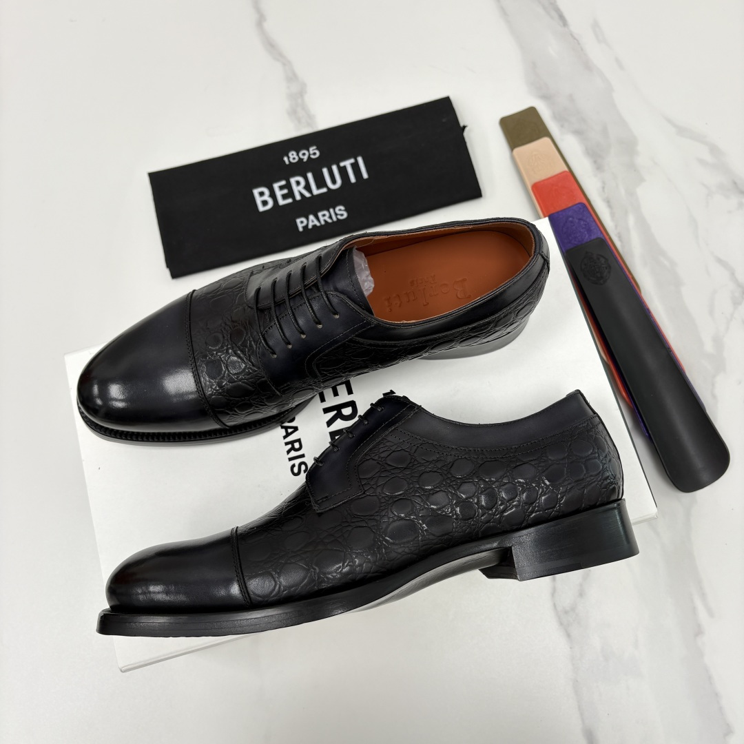 💋💍Berlut* 布鲁提 新款男士手工擦色正装皮鞋上新🆕 鳄鱼纹牛津鞋的商务与格调的极致融合。甄选优质