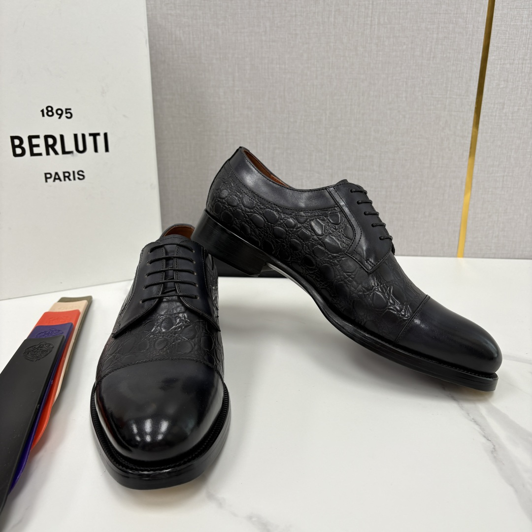 💋💍Berlut* 布鲁提 新款男士手工擦色正装皮鞋上新🆕 鳄鱼纹牛津鞋的商务与格调的极致融合。甄选优质