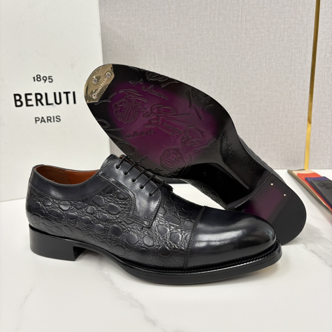💋💍Berlut* 布鲁提 新款男士手工擦色正装皮鞋上新🆕 鳄鱼纹牛津鞋的商务与格调的极致融合。甄选优质